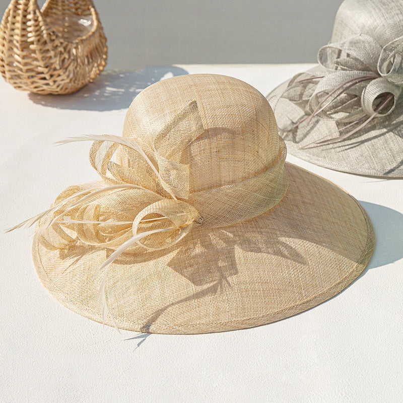 Cambric Top Hat Sun Hat with Handmade Feathers