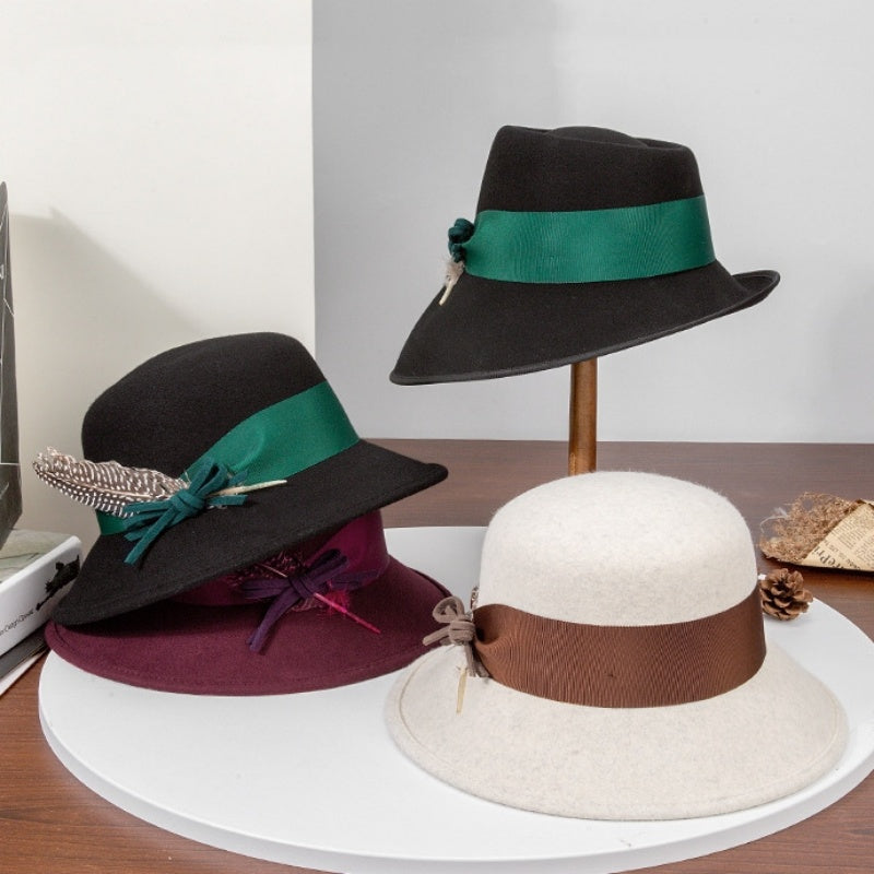 Felt Top Hat with Bow Webbing and Feather