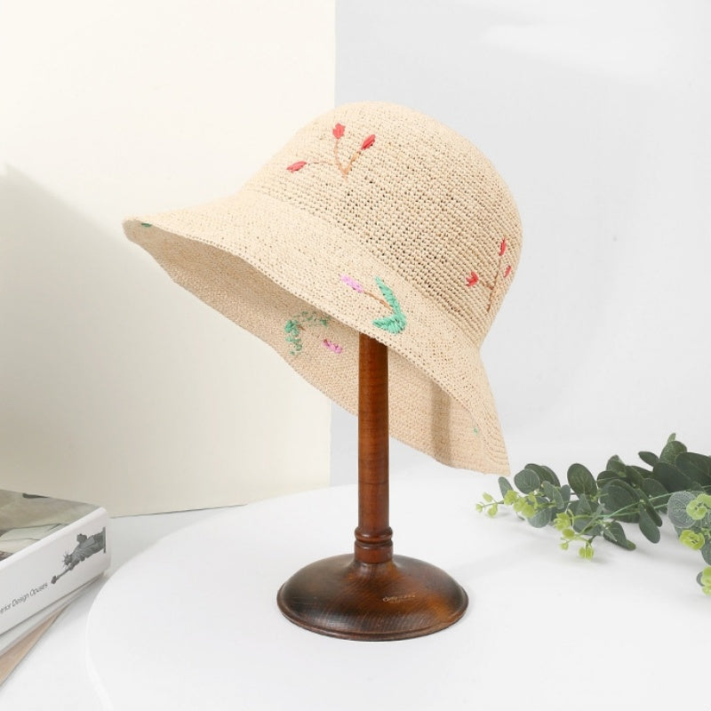 Sun Hat Straw Hat with Colorful Embroidery