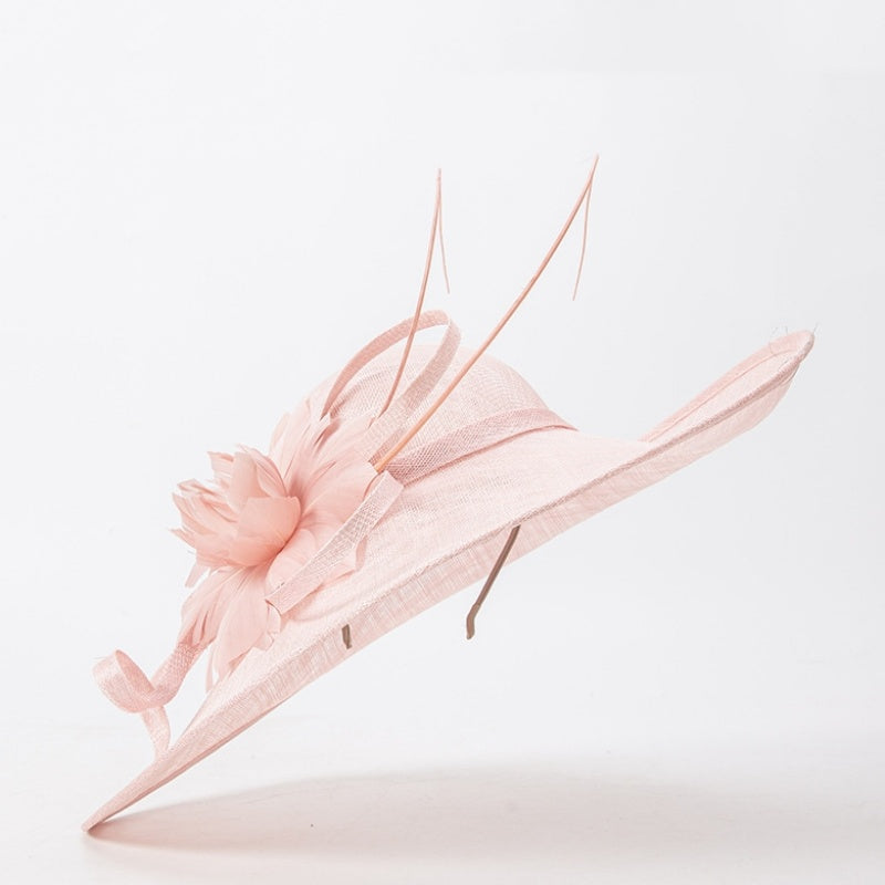 Wide Brim Top Hat with Feather Flower Decoration