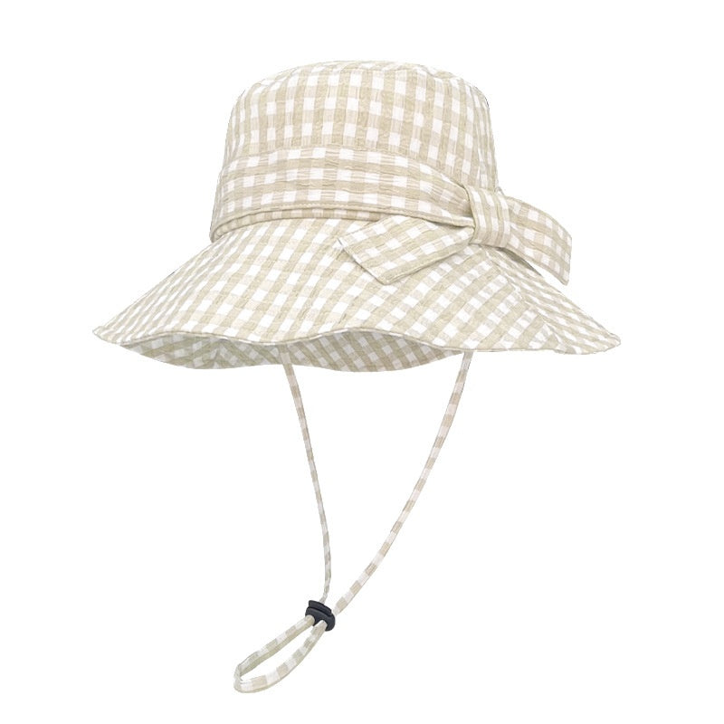 Check Pattern Sun Hat with Bow