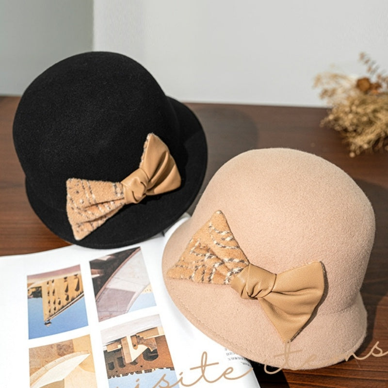 Felt Top Hat with Velvet and Leather Splicing Bow