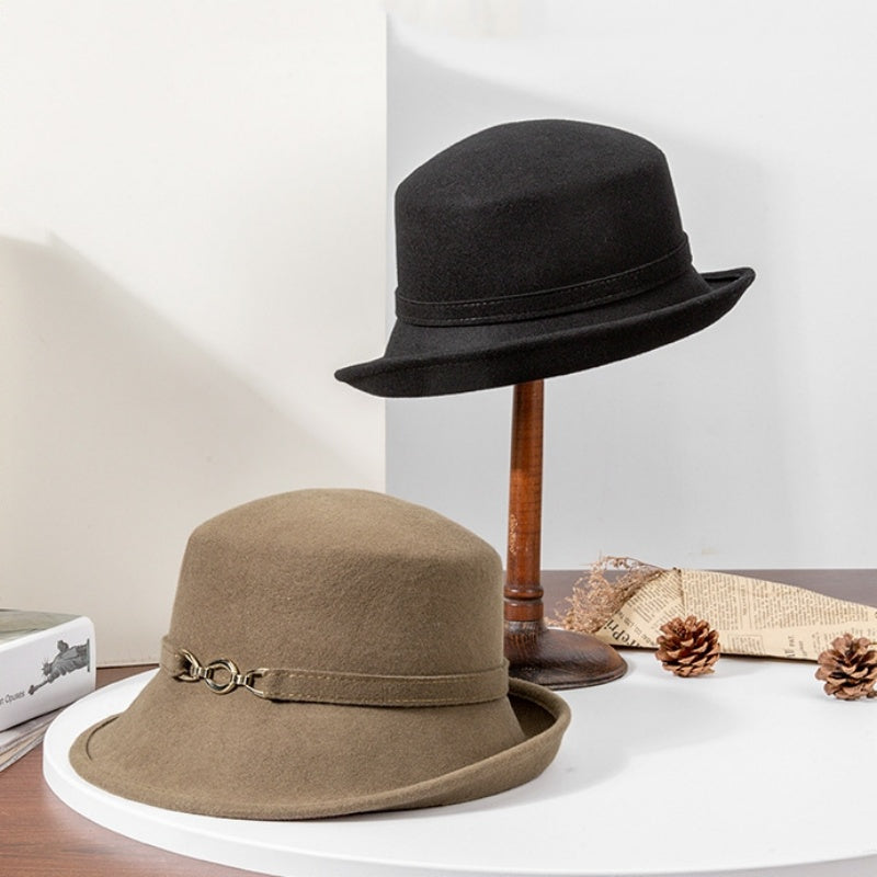 Felt Top Hat Rolled Edge with Metal Buckle Decoration