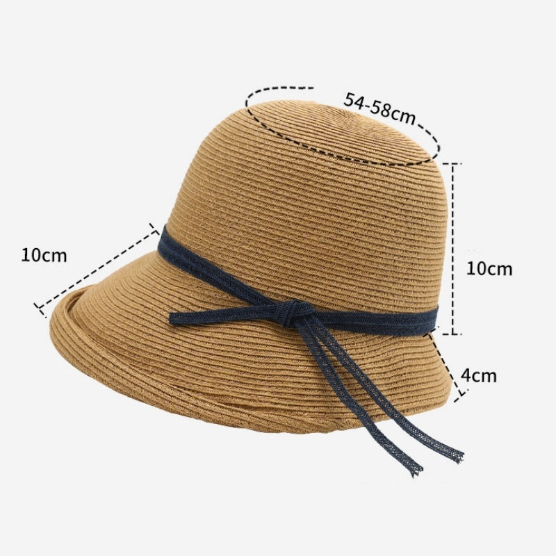Rolled-up Straw Hat with Bow Decoration