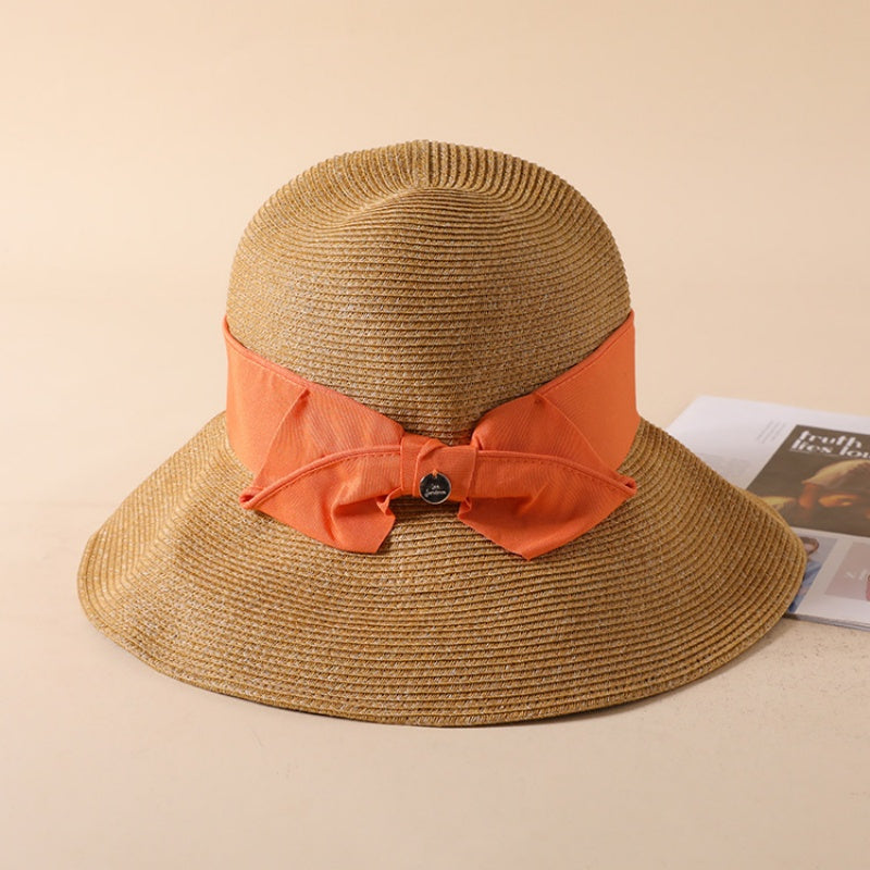 Straw Hat with Bow Decorative Band