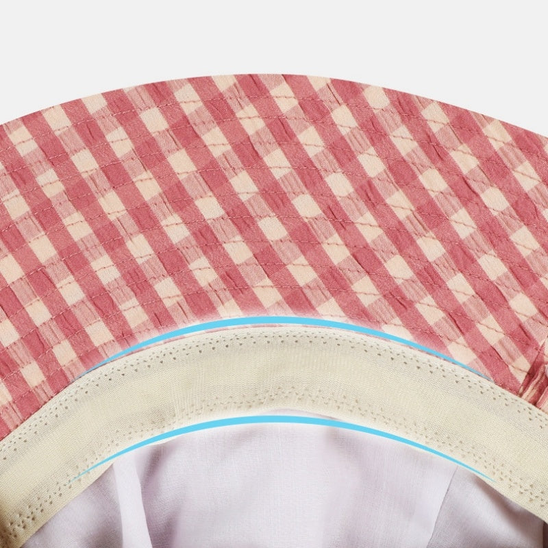 Check Pattern Sun Hat with Bow