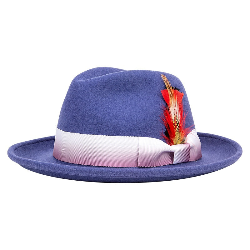 Rolled Edge Felt Top Hat with Feathers and Bow Webbing