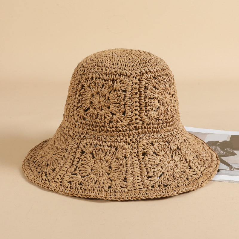 Straw Bucket Hat with Colorful Patterns