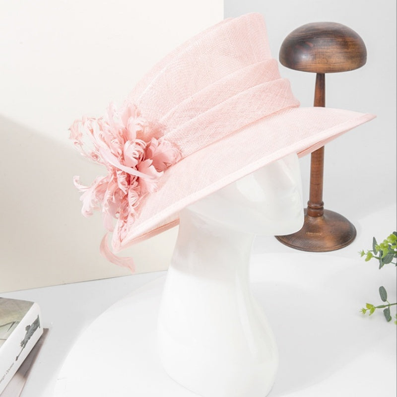Linen Yarn Top Hat with Floral Decoration