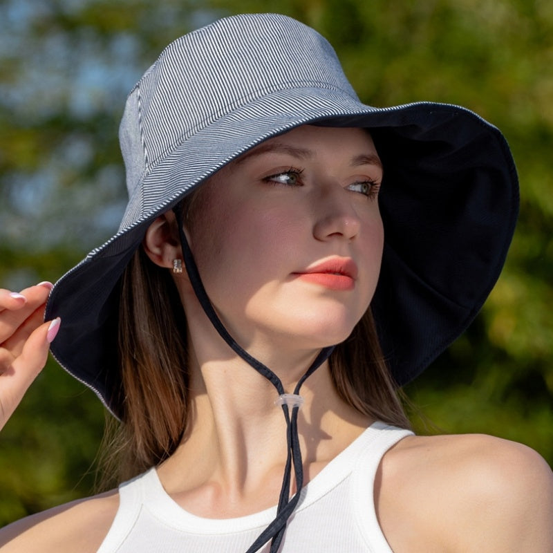 Double-Sided Striped Sun Hat Bucket Hat