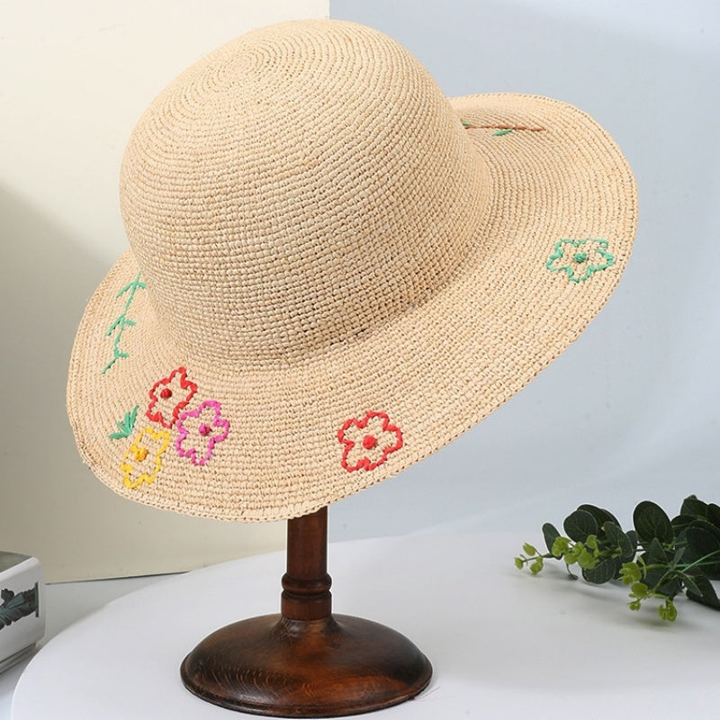 Sun Straw Hat with Colorful Embroidery