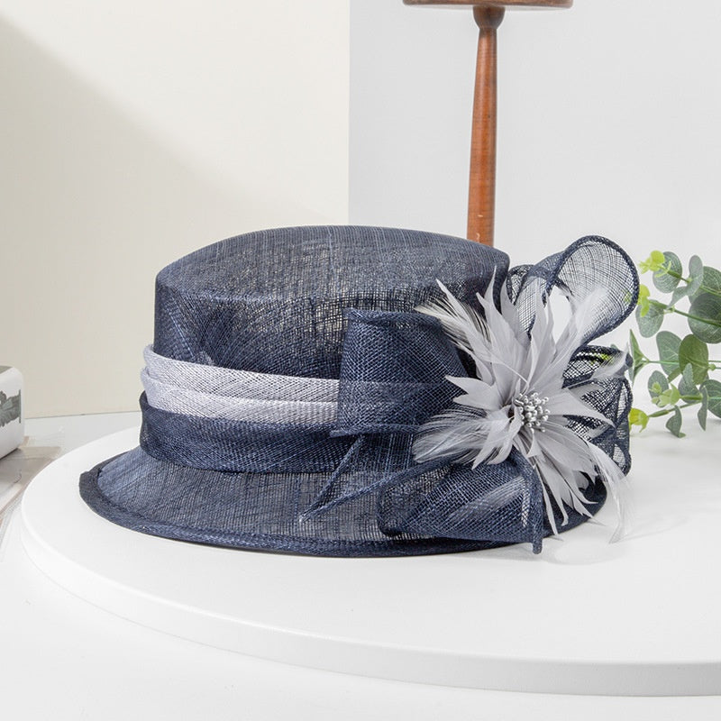 Top Hat with Feather Flower and Bow Decorations