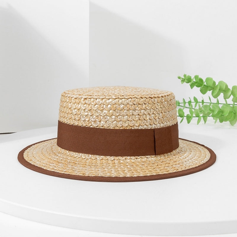 Straw Sun Hat with Brown Webbing