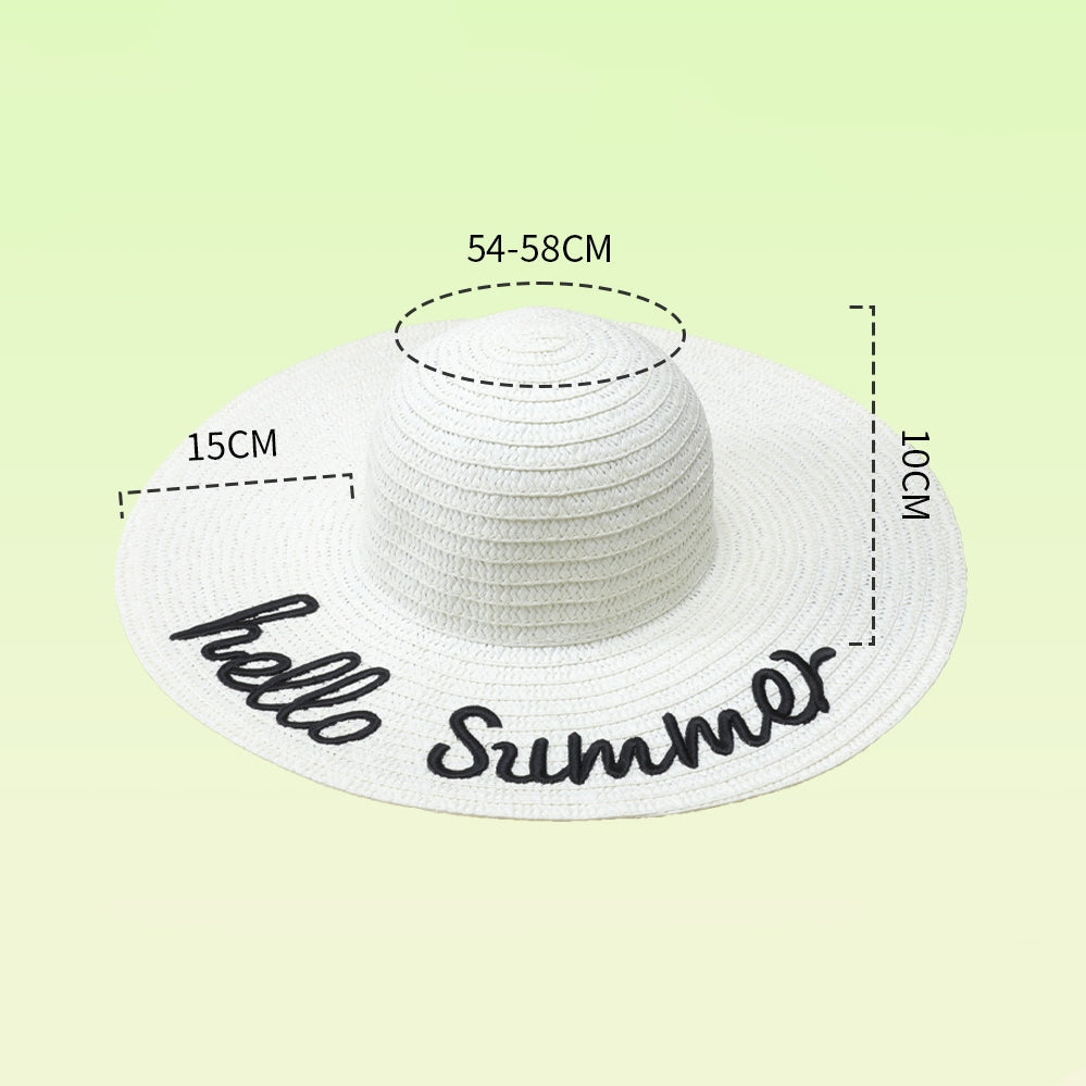 Straw Hat with Letter Embroidery
