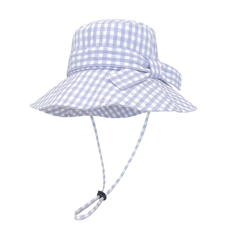 Check Pattern Sun Hat with Bow