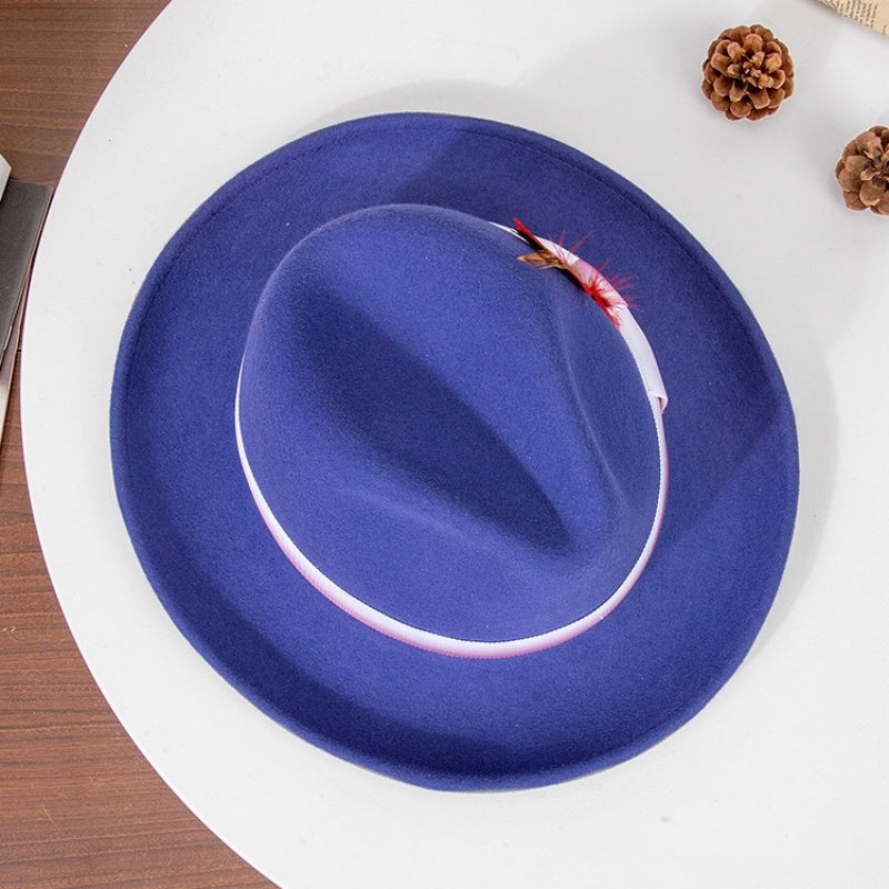 Rolled Edge Felt Top Hat with Feathers and Bow Webbing