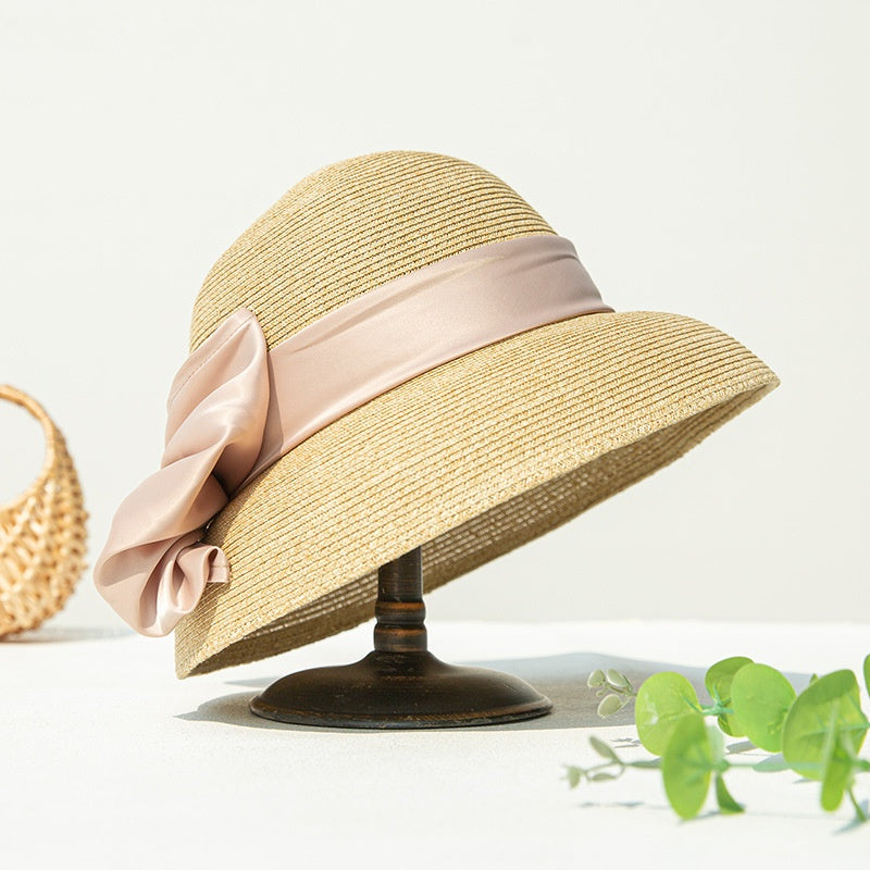 Straw Top Hat with Bow Webbing