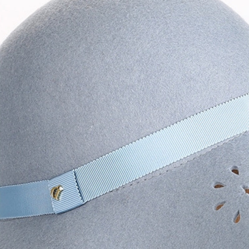 Felt Wide Brim Top Hat with Hollowed-out and Webbing