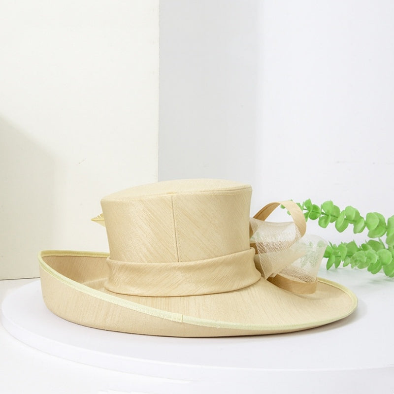 Top Hat Straw Hat with Feathers and Bows