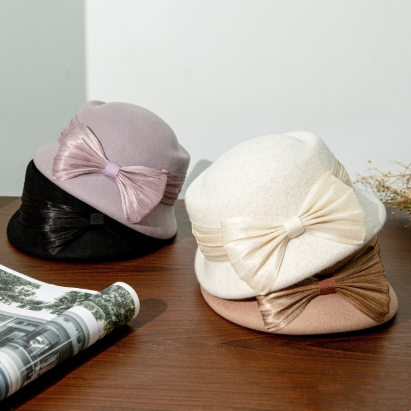 Felt Top Hat with Silk Linen Bow