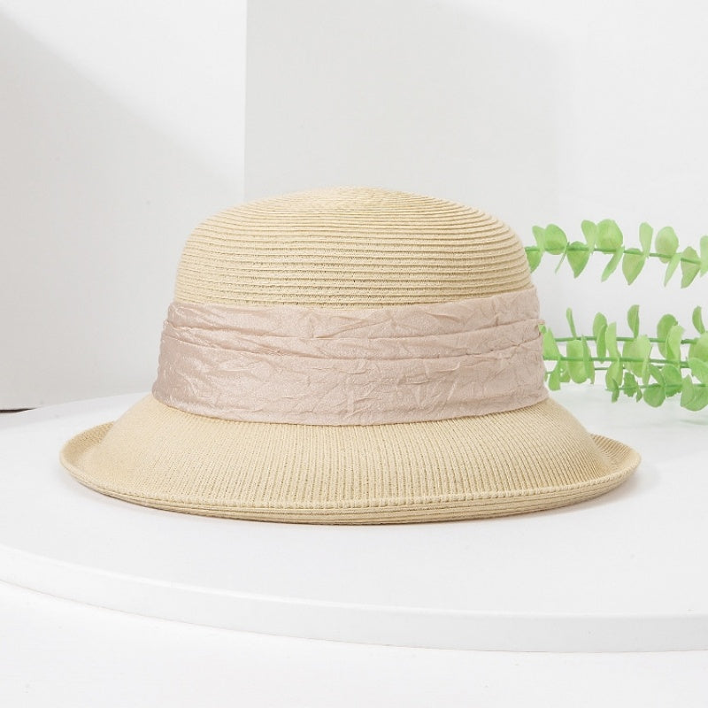 Rolled Edge Sun Hat with Linen Yarn Webbing and Crystal