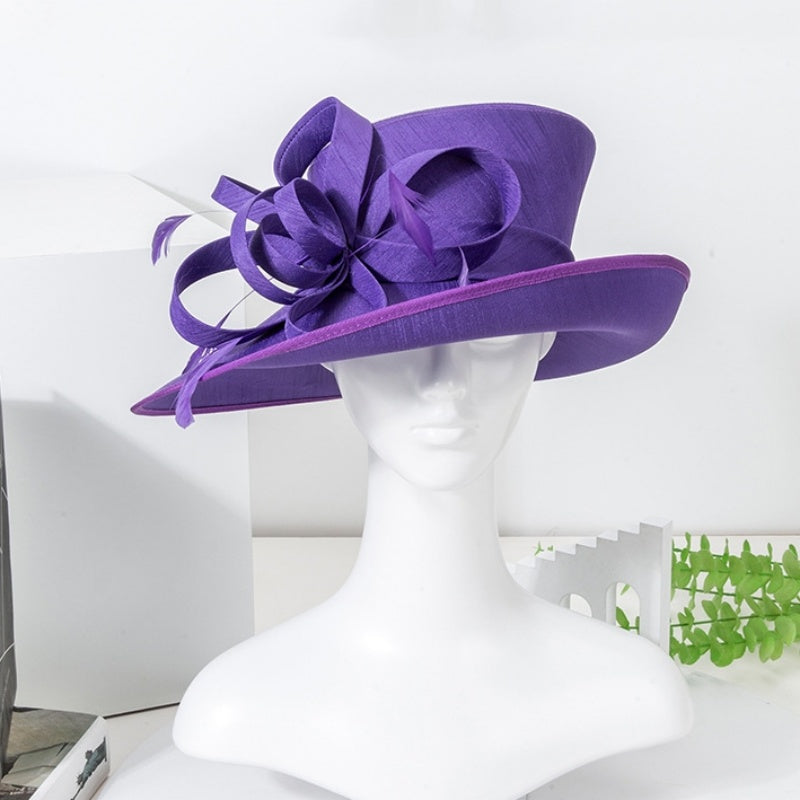 Top Hat Straw Hat with Floral Decoration