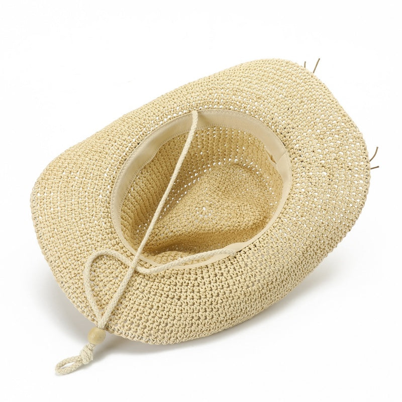 Straw Cowboy Hat with Beaded Decoration