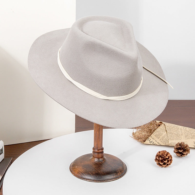 Felt Top Hat with Wooden Beads Bow Webbing