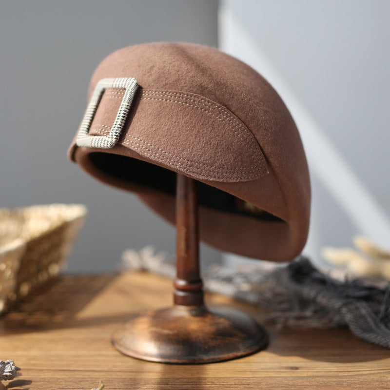 Stewardess Beret with Bow Checkered Mouth