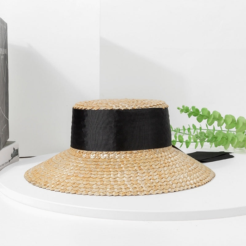 Straw Sun Hat with Black Long Webbing