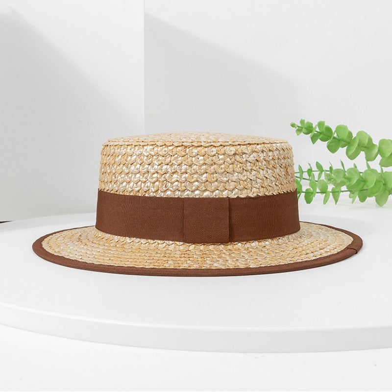Straw Sun Hat with Brown Webbing