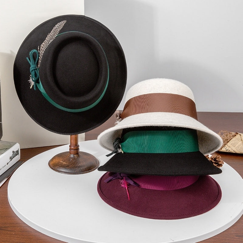 Felt Top Hat with Bow Webbing and Feather
