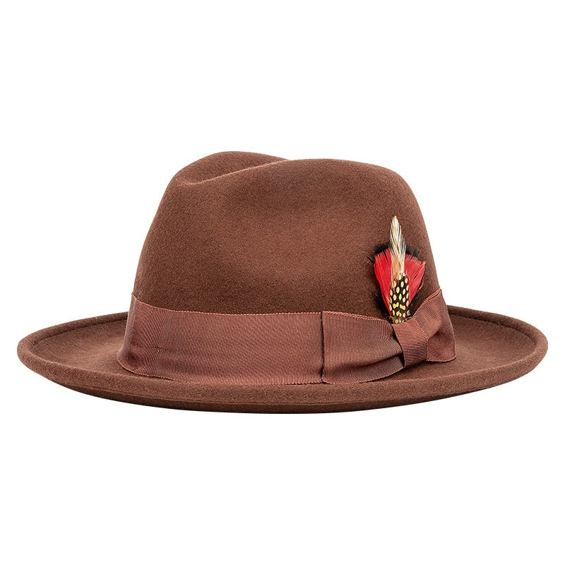 Rolled Edge Felt Top Hat with Feathers and Bow Webbing