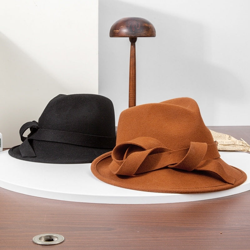 Felt Rolled Edge Top Hat with Felt Bow