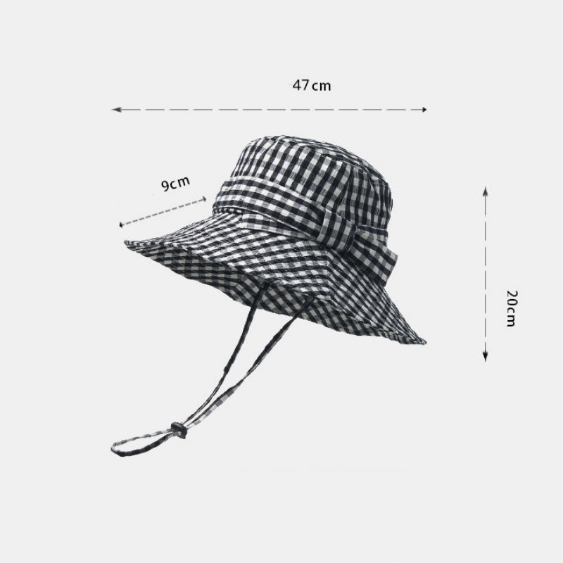 Check Pattern Sun Hat with Bow