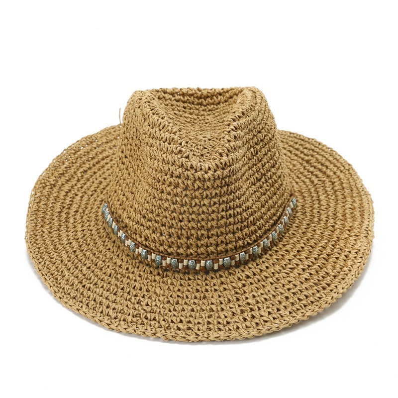 Straw Cowboy Hat with Beaded Decoration