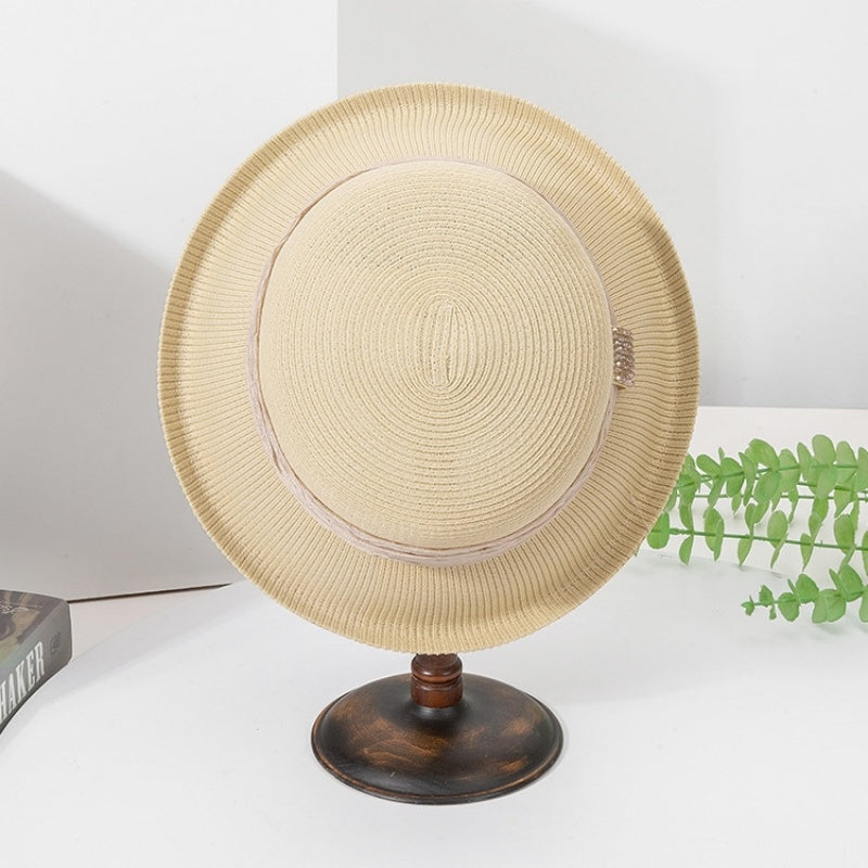 Rolled Edge Sun Hat with Linen Yarn Webbing and Crystal