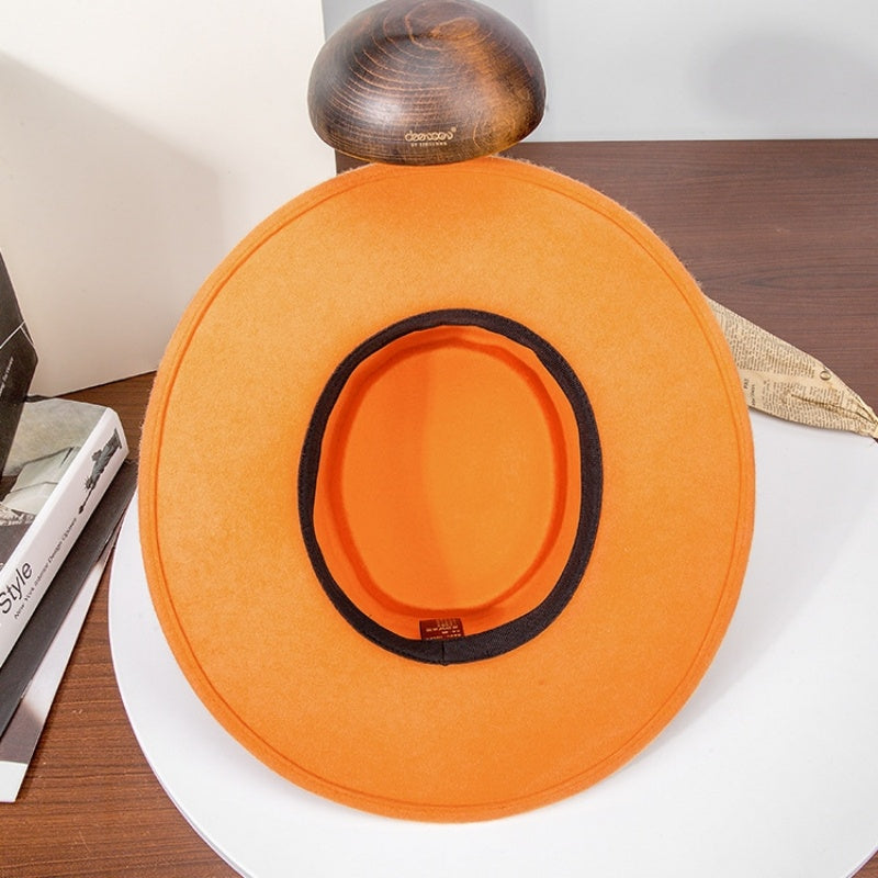 Felt Wide Brim Top Hats with Bow Webbing