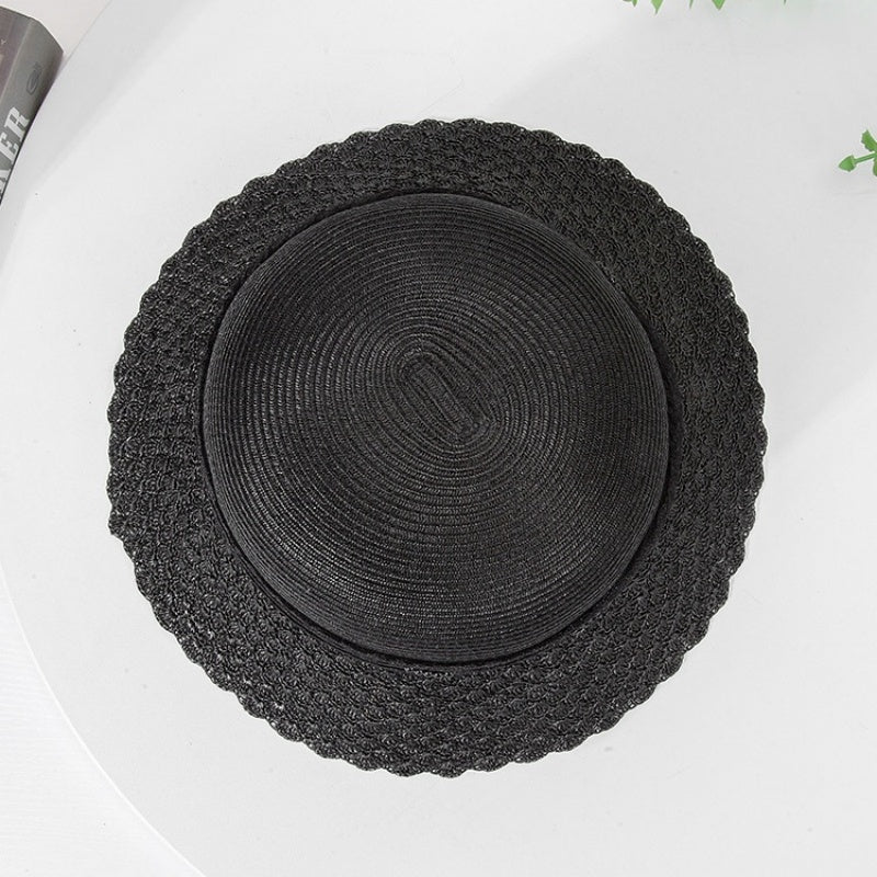 Black Sun Hat Straw Hat with Beads