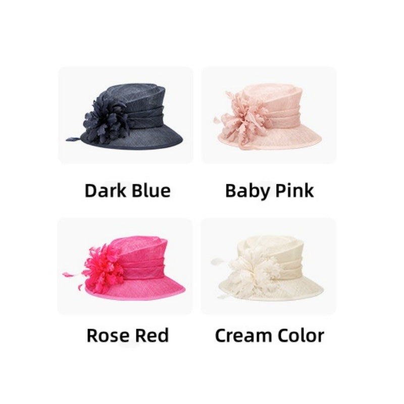 Linen Yarn Top Hat with Floral Decoration