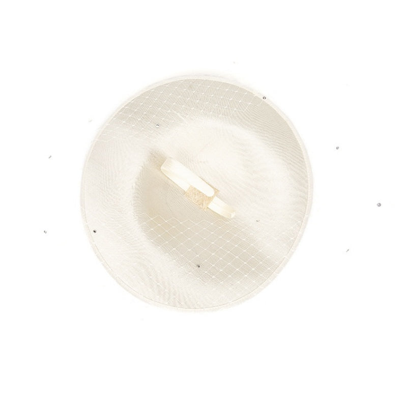Wide Brim Top Hat Alice Band with Crystal and Veil