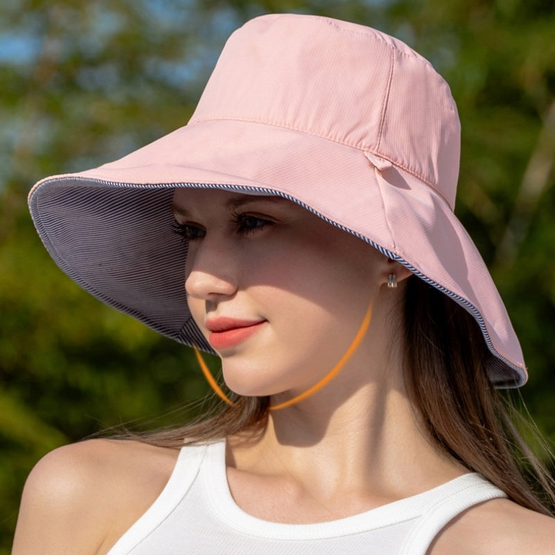 Double-Sided Striped Sun Hat Bucket Hat