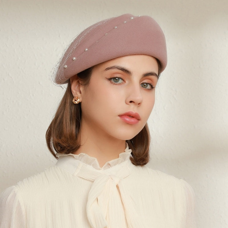 Felt Beret with Pearl and Lace