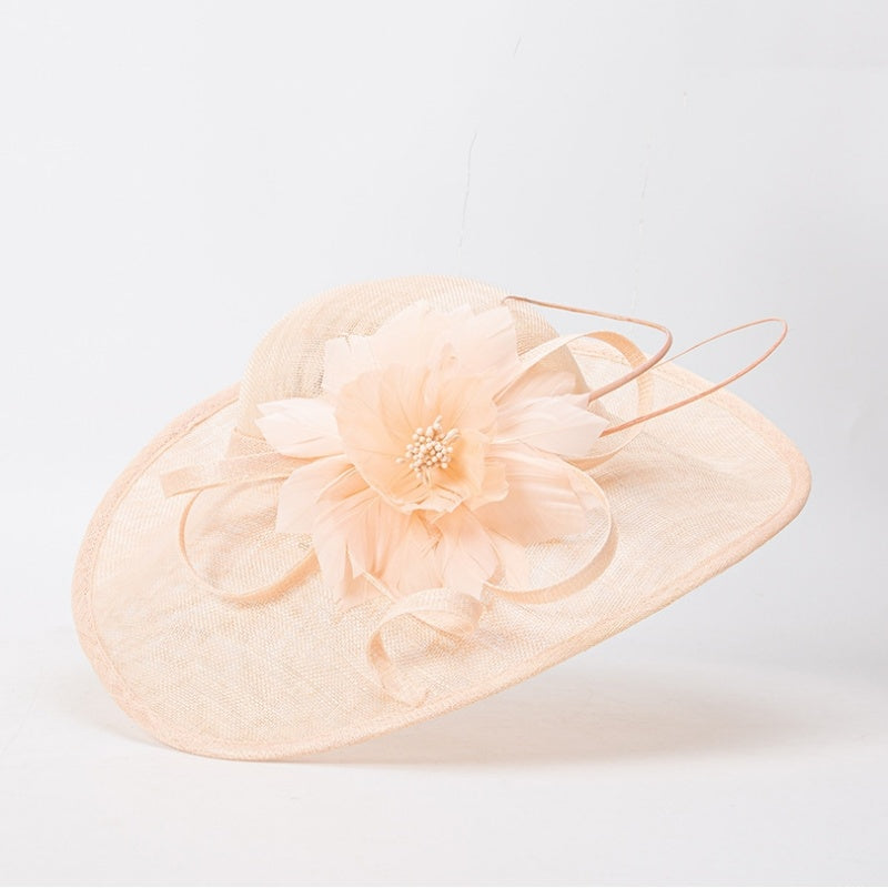 Wide Brim Top Hat with Feather Flower Decoration