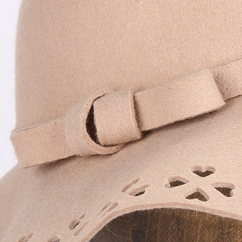 Felt Wide Brim Top Hat with Hollowed-out and Bow Webbing