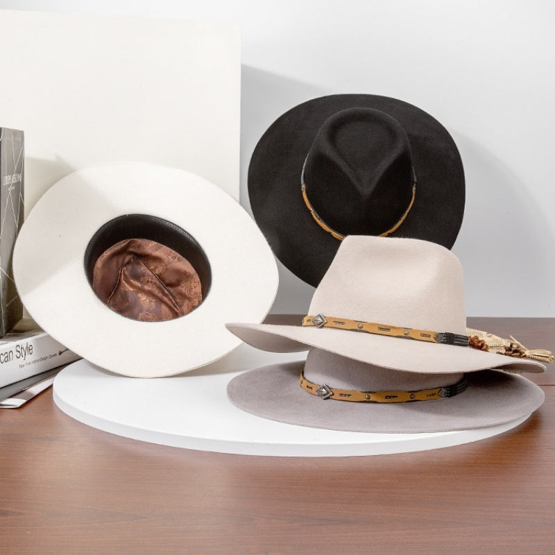 Felt Cowboy Hat with Copper Buckle Leather Strap