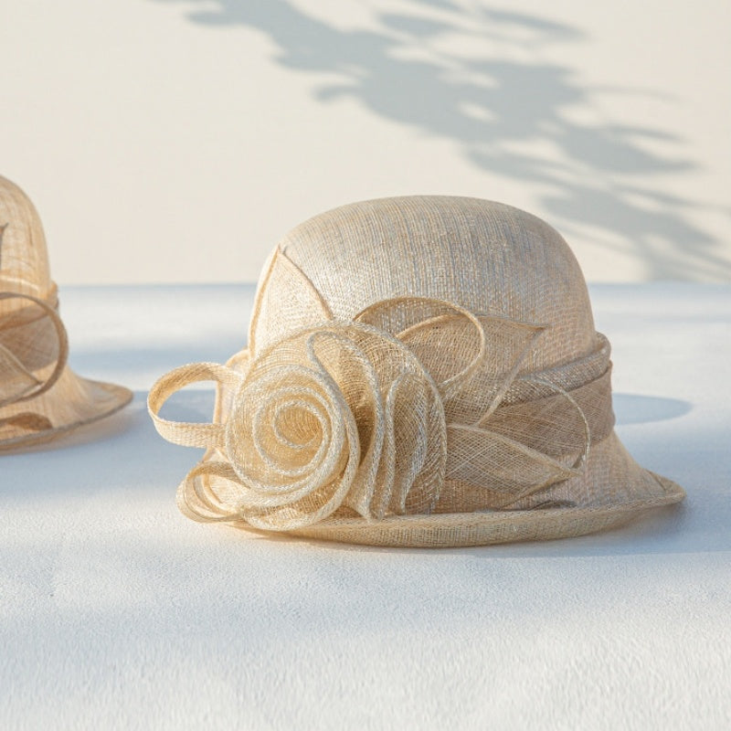 Top Hat Rolled Edge with Handmade Linen Yarn Flowers