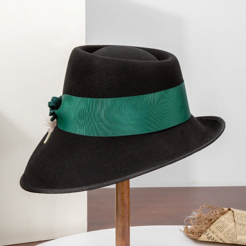 Felt Top Hat with Bow Webbing and Feather