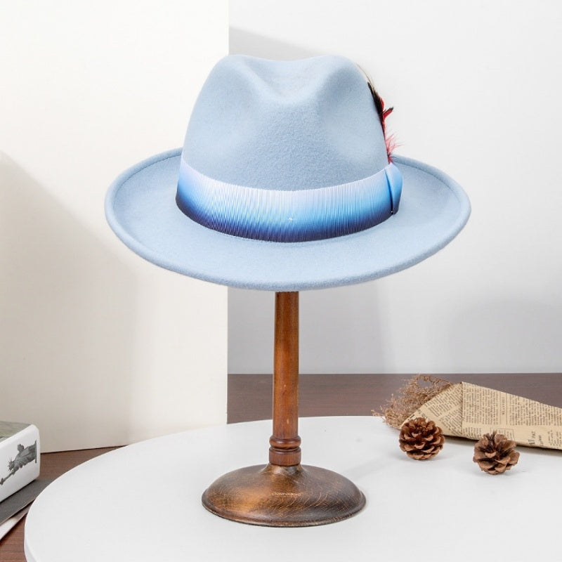 Rolled Edge Felt Top Hat with Feathers and Bow Webbing