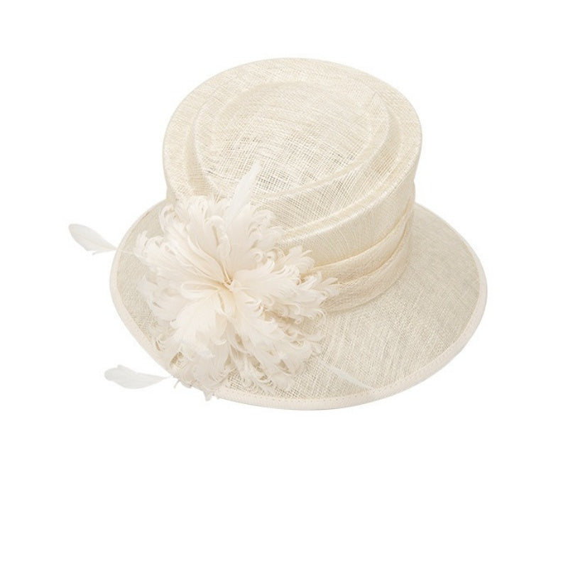 Linen Yarn Top Hat with Floral Decoration